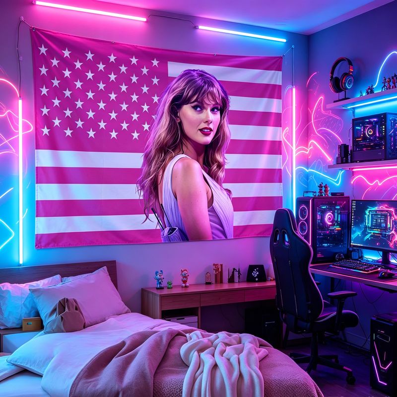 Retro Gaming Aesthetic - VIKAMA American Flag Female Singer Print